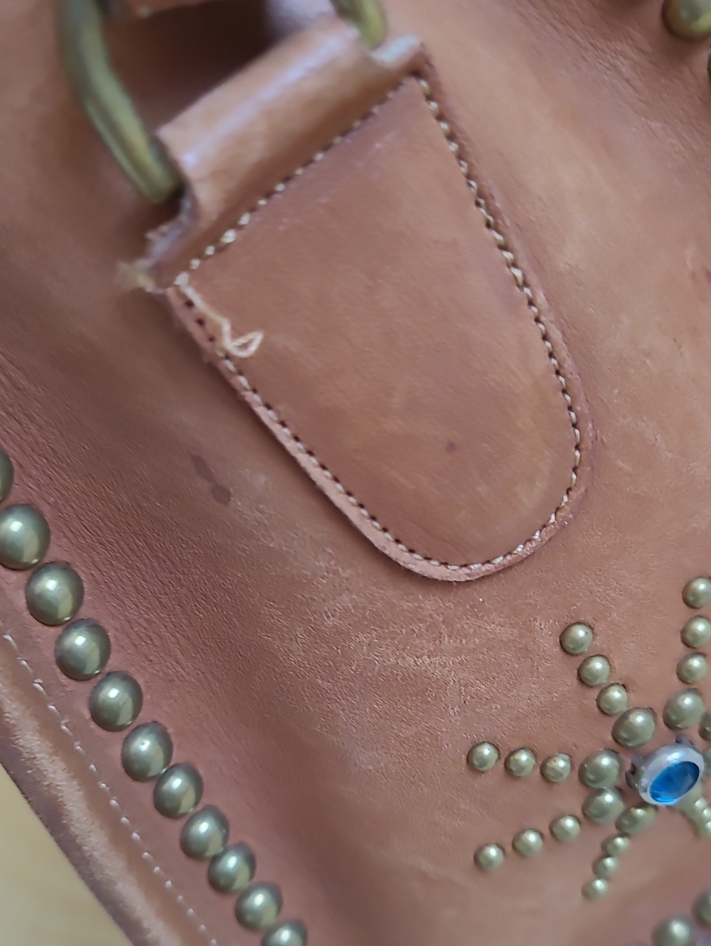 Coach Tan Leather Satchel with Turquoise Sunburst Accent - Picture 15 of 16